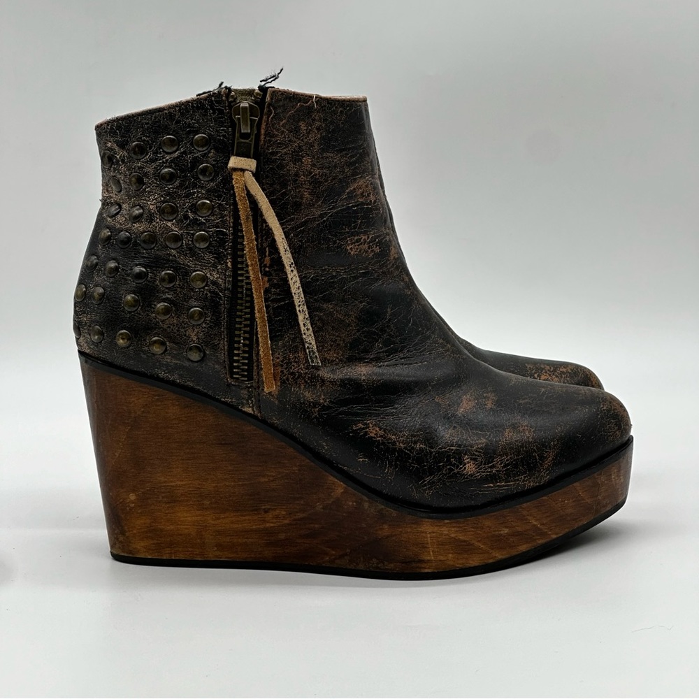 Bed Stu Black and Brown Platform Ankle Boots